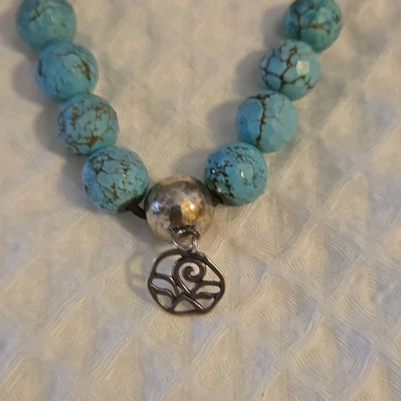 SILPADA Sterling Silver .925 Turquoise Faceted Bead Brown String Bracelet - Picture 2 of 3